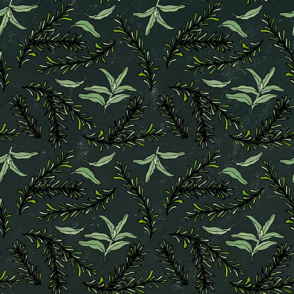Seamless Endless Pattern Rosemary Branch Sage Background Aromatic Healing Herb — Image vectorielle