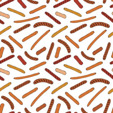 Kusursuz Sonsuz Farklı Sosislerin Arkaplan Örnekleri. Yiyecek Koleksiyonu. Gerçekçi El Çizimi Yüksek Kaliteli Vektör İllüzyonu. Doodle Biçimi