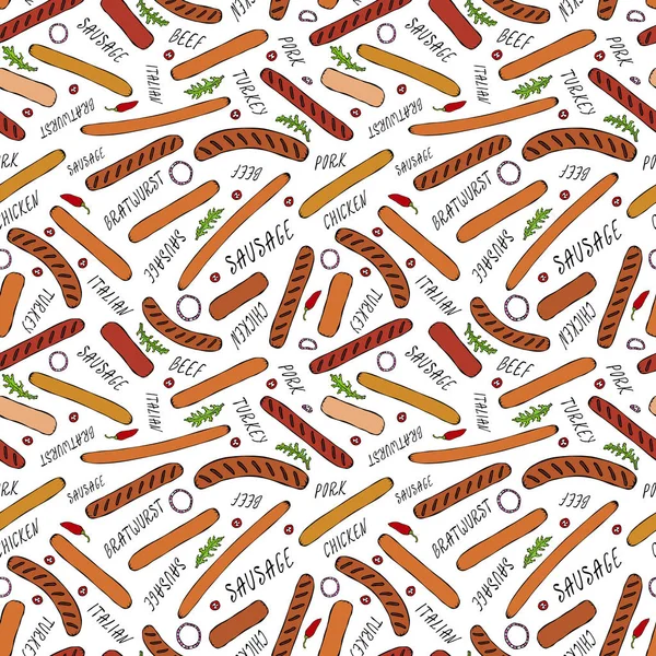 2009 Seamless Endless Background Pattern Different Sausages Onion Rings Rocket — 스톡 벡터
