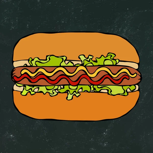 Sosisli Sandviç Çörek Sosis Ketçap Hardal Fast Food Koleksiyonu Çizimi — Stok Vektör