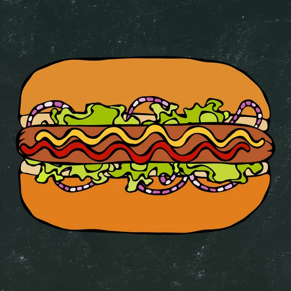 Sosisli Sandviç Çörek Sosis Ketçap Hardal Fast Food Koleksiyonu Çizimi — Stok Vektör
