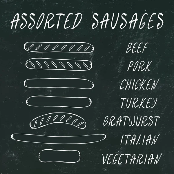 Set Assorted Sausages Fast Food Restaurant Bar Menu Ilustración Realista — Vector de stock