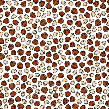 Fındıksız Sonsuz Kalıp. Tam ve Soyulmuş Fındık. Sonbahar veya Sonbahar Hasat Koleksiyonu. Gerçekçi El Çizimi Yüksek Kaliteli Vektör İllüzyonu. Doodle Biçimi