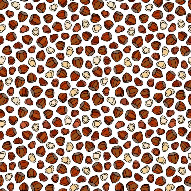 Fındıksız Sonsuz Kalıp. Tam ve Soyulmuş Fındık. Sonbahar veya Sonbahar Hasat Koleksiyonu. Gerçekçi El Çizimi Yüksek Kaliteli Vektör İllüzyonu. Doodle Biçimi