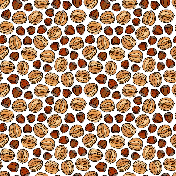 Hazelnut Dan Walnut Seamless Endless Pattern Whole Dan Peeled Hazelnut - Stok Vektor