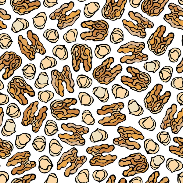 Hazelnut Walnut Seamless Endless Pattern Noisette Pelée Entière Collection Des — Image vectorielle