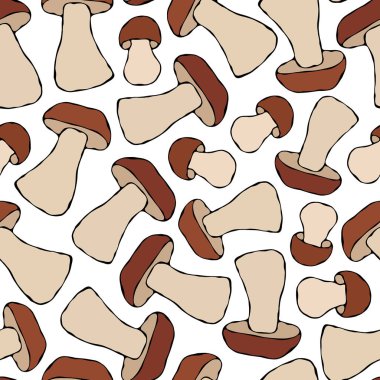 Boletus ya da Porcini Mantarı. Sonsuz Düzen. Sonbahar veya Sonbahar Hasat Koleksiyonu. Gerçekçi El Çizimi Yüksek Kaliteli Vektör İllüzyonu. Doodle Biçimi