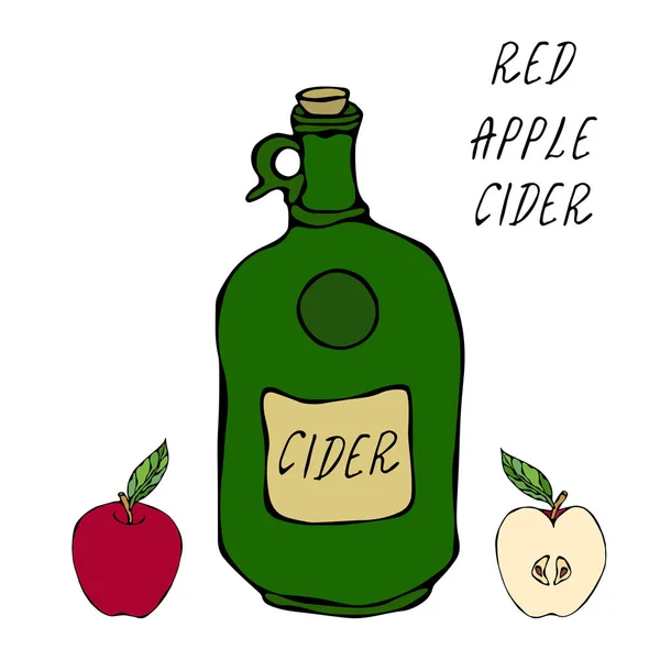 Skleněná Láhev Jablečné Víno Red Apple Fruit Home Brew Kolekce — Stockový vektor