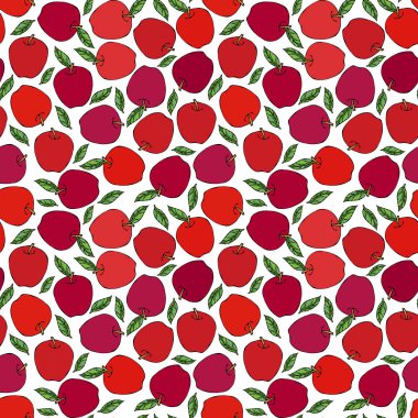 Kırmızı Elmasız Sonsuz Desen. Kırmızı Elma Meyvesi. Ev yapımı bira. Sonbahar veya Sonbahar Sebze Hasadı Koleksiyonu. Gerçekçi El Çizimi Yüksek Kaliteli Vektör İllüzyonu. Doodle Biçimi