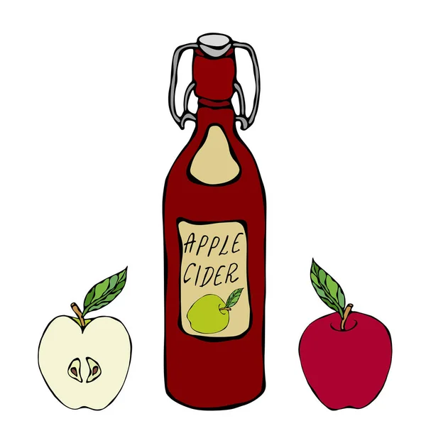 Apple Cider Glass Vintage Bottle Fruta Roja Apple Hogar Brew — Archivo Imágenes Vectoriales