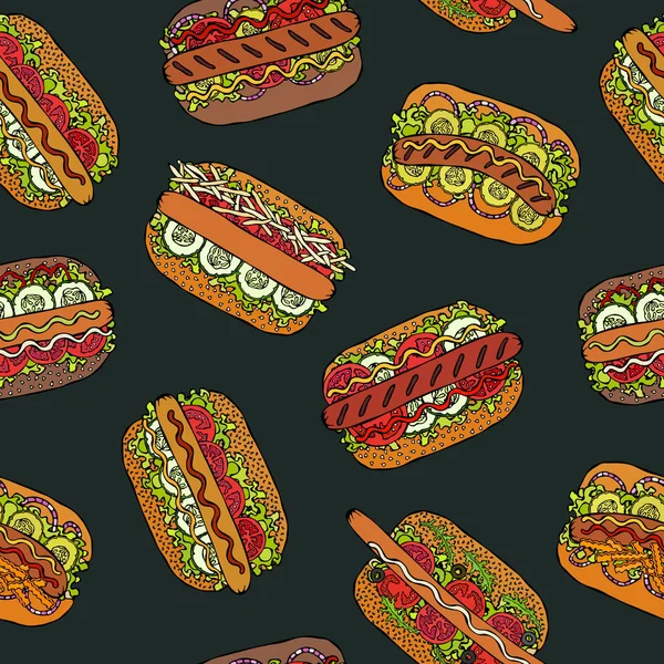 Zwart Bord Hot Dog Belettering Naadloos Eindeloos Patroon Heel Veel — Stockvector