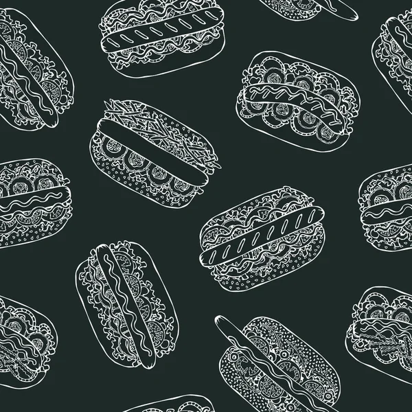 Černá Tabule Hot Dog Lettering Seamless Endless Model Mnoho Restaurace — Stockový vektor