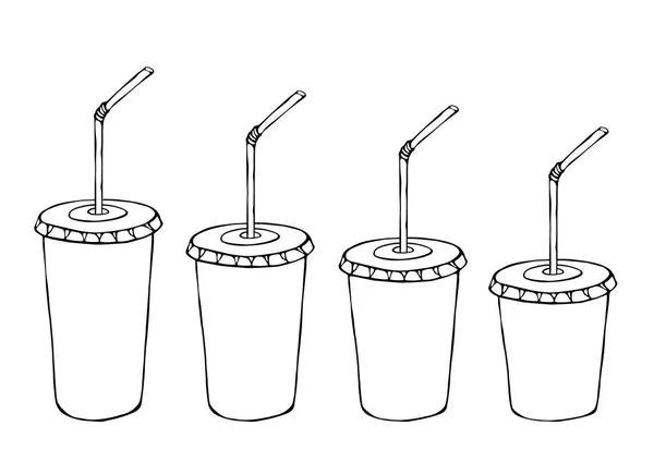 Modèle Tasse Papier Tailles Différentes Pour Boisson Gazeuse Froide Avec — Image vectorielle