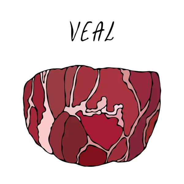 Rundvlees kalfsvlees. Markt vleescollectie. Eps10-Vector. Hand getrokken Doodle stijl realistische afbeelding. — Stockvector