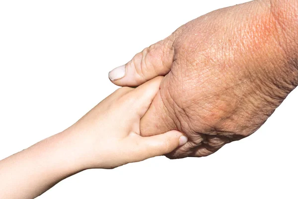 Hands Elderly Woman Holding Young Woman Hand Isolate — Stock Photo, Image
