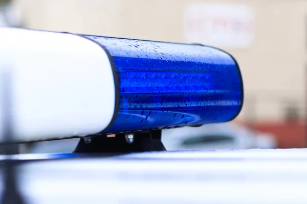 Поліцейський Автомобіль Спалахах Синій Крупним Планом — стокове фото