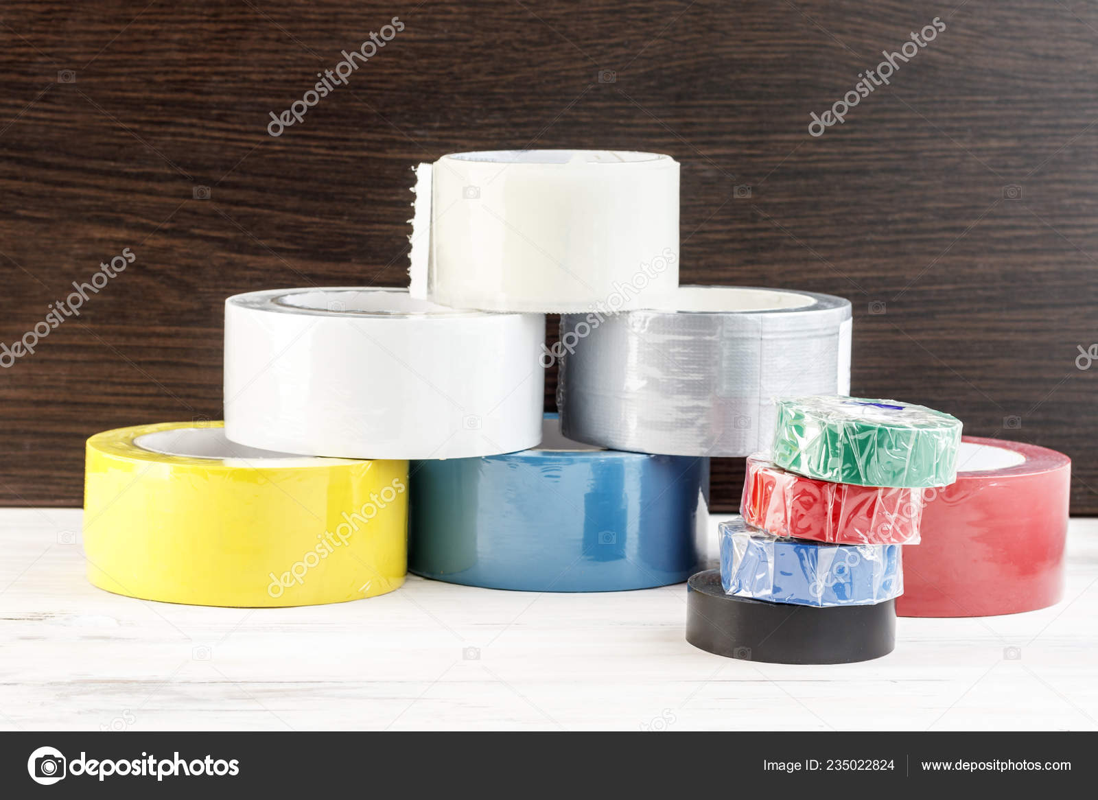 Several Rolls Duct Tape Stacked Pyramid Stack Electrical Tape Stand