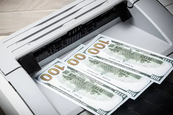 Printed Dollars Home Printer Concept Crime Fake Money — Stock Photo, Image