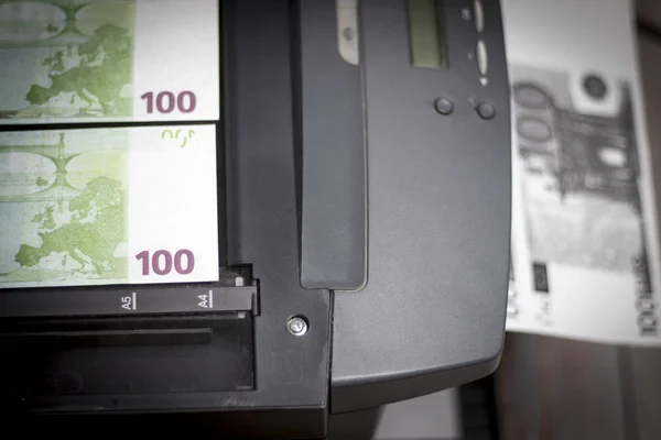 printed euro. home printer. concept crime fake money