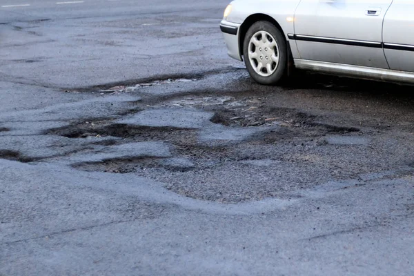 Roadway Has Lot Holes Need Repair Have Car Toning — Stock Photo, Image