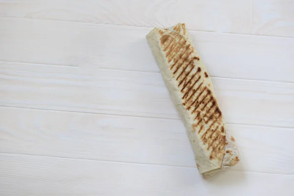 Pelo Chica Blanco Come Shawarma Comida Rápida — Foto de Stock