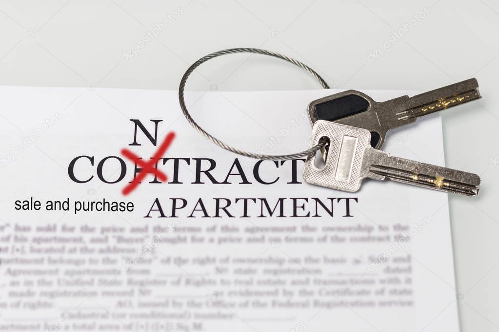 contract for the purchase or sale of an apartment. the keys are fixed to it. There is a mistake in the contract. she crossed out. concept of contract error