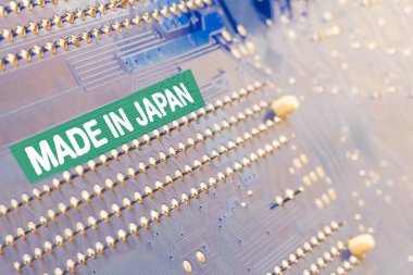 Makro çekim. anakart. Japonya'da, bir yazıt var.