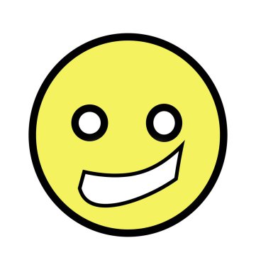 clean white background. a smiley is drawn on it. yellow. he smiles or is angry.