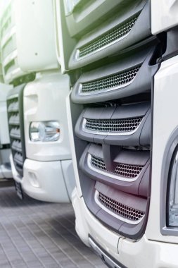 Minsk. Beyaz Rusya. 28 Mayıs 2020. Sokak lambası. Kamyon kabininde Daf yazıyor. Güneş parlaması. Yakın plan.