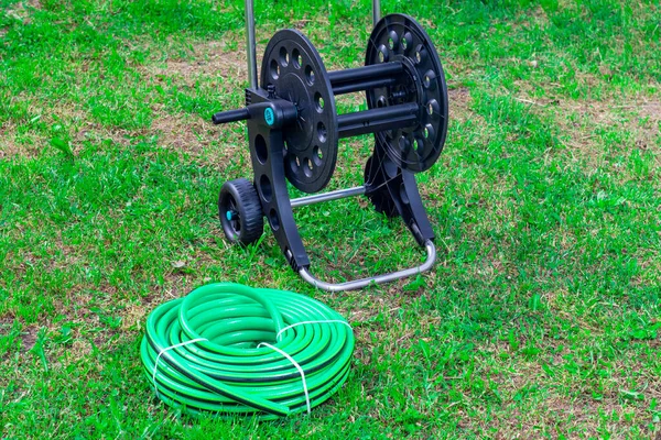 Daylight Grass Hose Cart Close — Stock Photo, Image