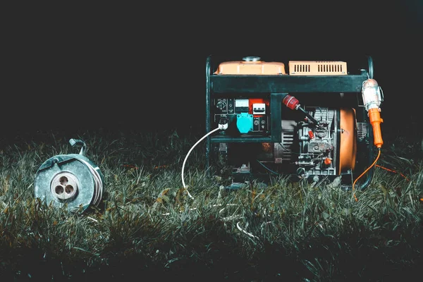 Street Lighting Night Generator Yellow Generates Electricity Used Backup Power — Stock Photo, Image