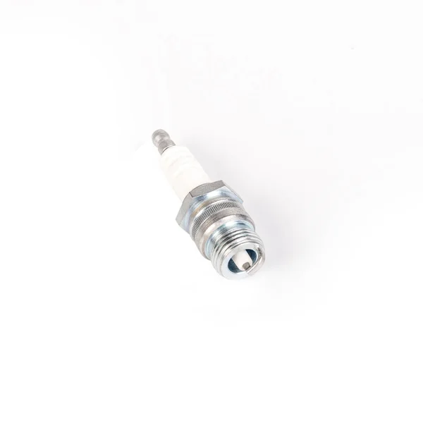 Spark Plug Carro Novo Fotografado Contra Fundo Branco Isola Close — Fotografia de Stock