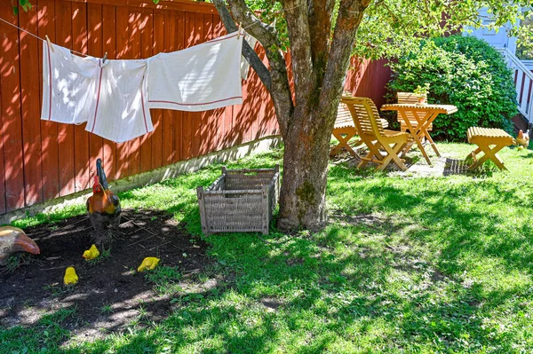 Penzoloni per asciugare all'aperto in giardino — Foto Stock