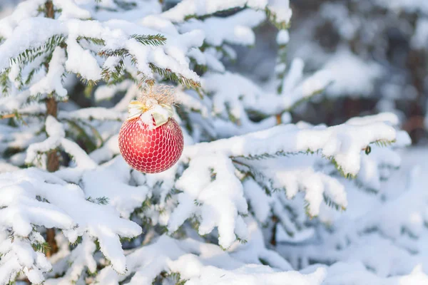 Havas Fenyő Díszített New Year Játékok — Stock Fotó