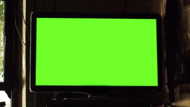 Zielony Ekran Telewizyjny Barze Gotowy Aby Zastąpić Zielony Ekran Dowolnego — Wideo stockowe