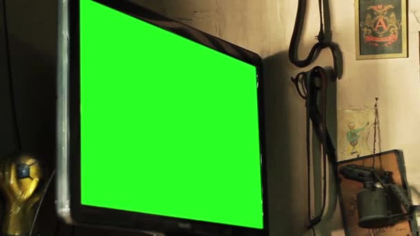 Televisión Pantalla Verde Bar Listo Para Reemplazar Pantalla Verde Con — Vídeos de Stock