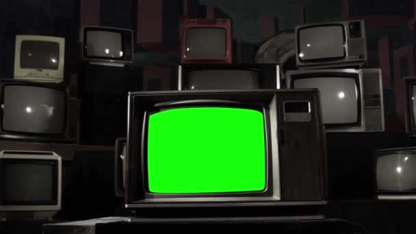 Vieil Écran Vert Télévision Avec Beaucoup Ton Noir Blanc Prêt — Video