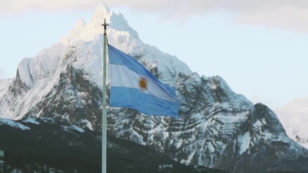 Argentinsk Flagg Ushuaia Eldslandet Full — Stockvideo