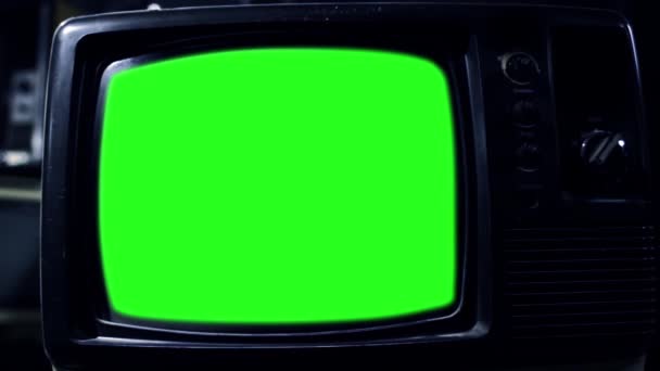 Винтажный Телевизор Зеленым Экраном Эстетика Увеличь Готов Заменить Зеленый Экран — стоковое видео