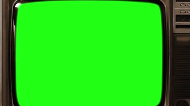 Pantalla Verde Televisión 1980 Sepia Tone Aléjate Listo Para Reemplazar — Vídeo de stock