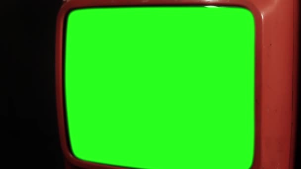 Alter Roter Fernseher Mit Grünem Bildschirm Bereit Green Screen Durch — Stockvideo
