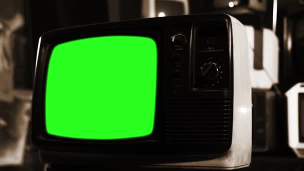 Old Green Screen Many Tvs Sepia Tone Ready Replace Green — Stock Video