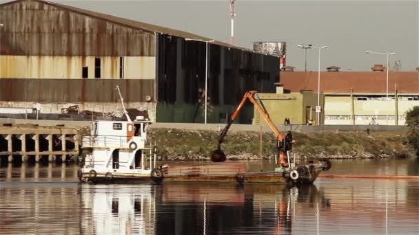 Barco Coleta Lixo Rio Riachuelo Buenos Aires Argentina — Vídeo de Stock