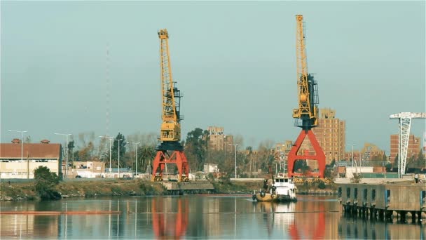 Industrial Cranes Riachuelo River Buenos Aires Argentina — Stock Video