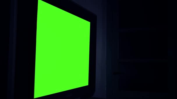 Fernseher Mit Grünem Bildschirm Ästhetik Der 80Er Jahre Bereit Green — Stockvideo