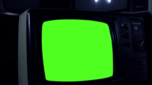 Petite Télévision Des Années 1980 Avec Écran Vert Prêt Remplacer — Video