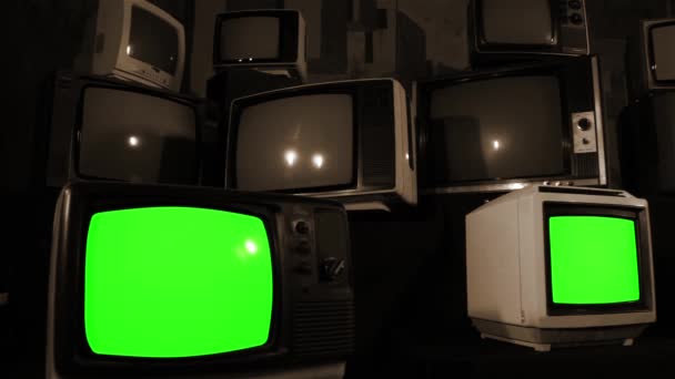 Televisão Dos Anos Com Ecrã Verde Dolly Shot Paralelo Sepia — Vídeo de Stock