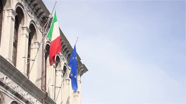 Flagi Unii Europejskiej Budynku Wenecji Włochy — Wideo stockowe