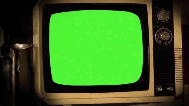 Grüner Bildschirm Fernsehen Der 80Er — Stockvideo