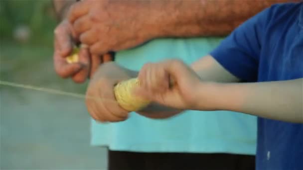 Grand Père Son Petit Fils Avec Cerf Volant — Video